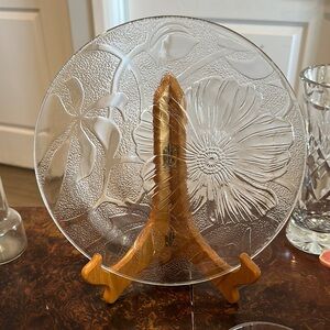 Vintage KIG Glass Serving Ware Clear Etched Floral Plate